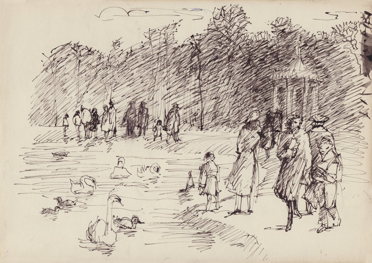 Swans on the Round Pond i Kensington Gardens, London, c1950. av Shirley Markham