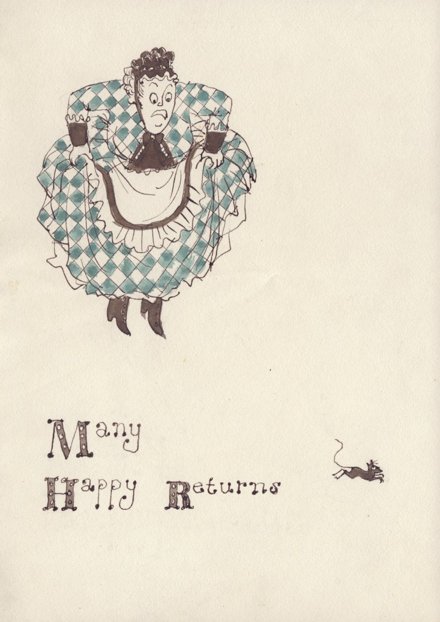 Kvinne blir skremt av en mus, ca 1950. av Shirley Markham