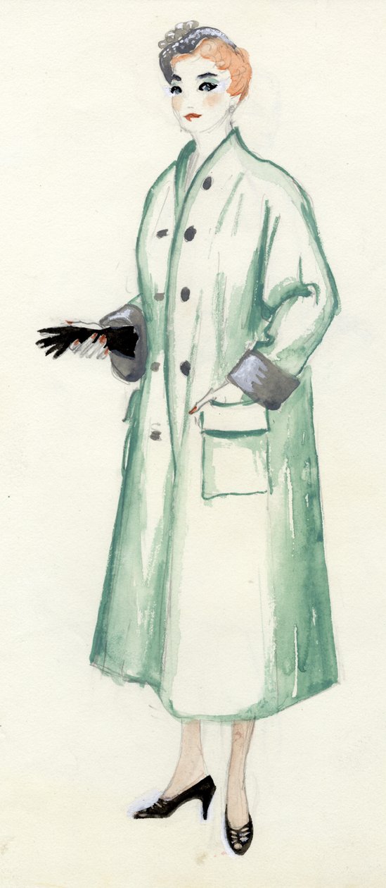 Kvinne i grønn frakk, c1950. av Shirley Markham