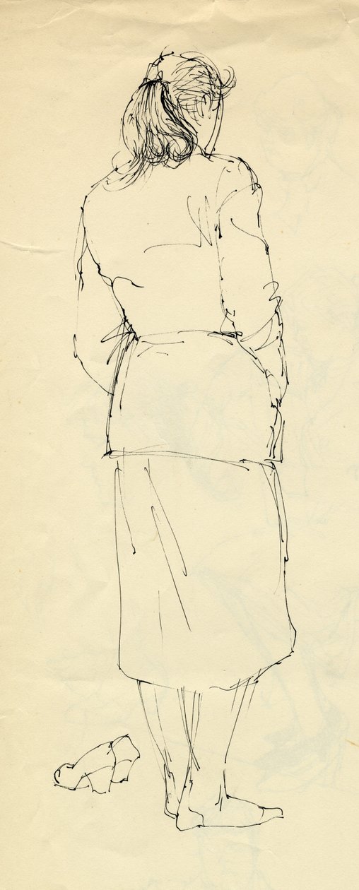 Kvinne i strømpefot bakfra, 1953. av Shirley Markham