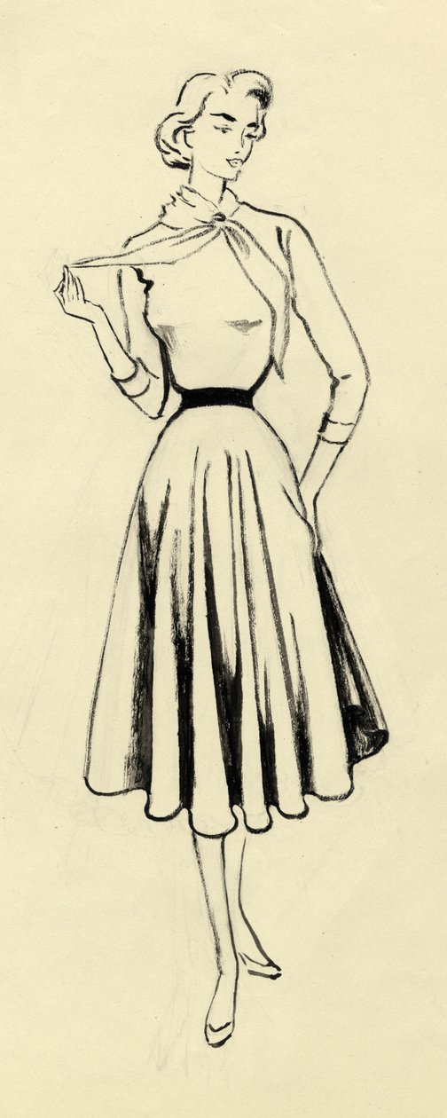 Kvinne i genser og helskjørt, c1950. av Shirley Markham