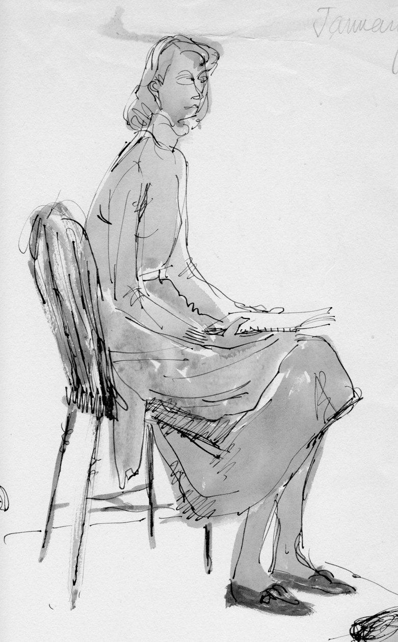 Kvinne sitter på en stol, c1950. av Shirley Markham