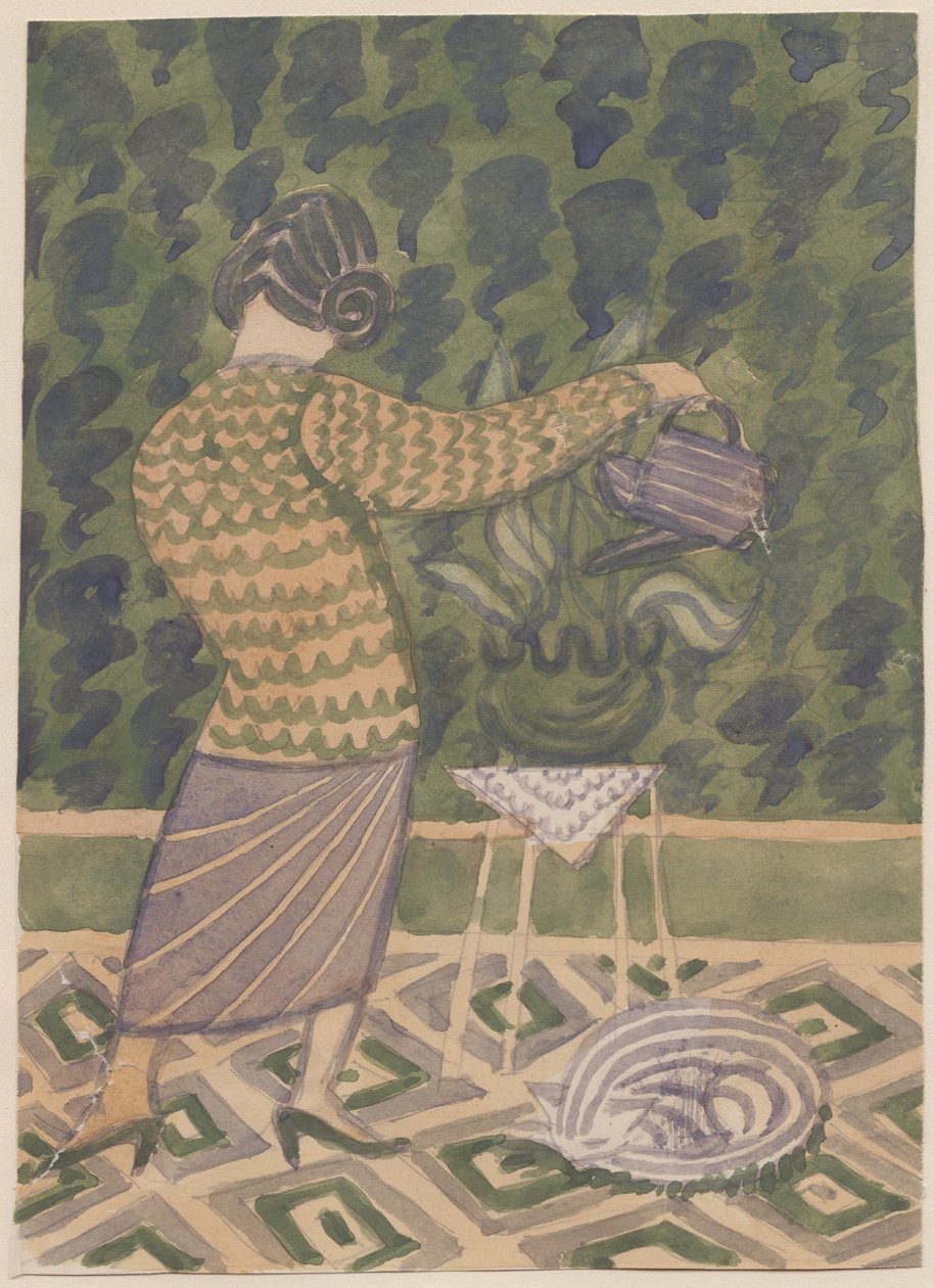 Woman watering plants, c1951.    1153835   no       norwegian Successfully Translated  Original: James Abbott McNeill Whistler Translat: James Abbott McNeill Whistler 1408999 no norwegian Successfully Translated Original: Ignudo from Sistine Chapel ceiling av Shirley Markham