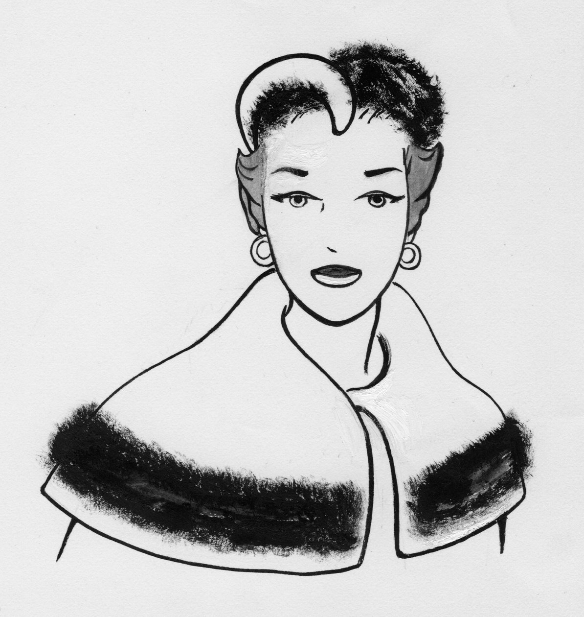 Kvinne med pelsstrimmet kappe og matchende lue, c1950. av Shirley Markham