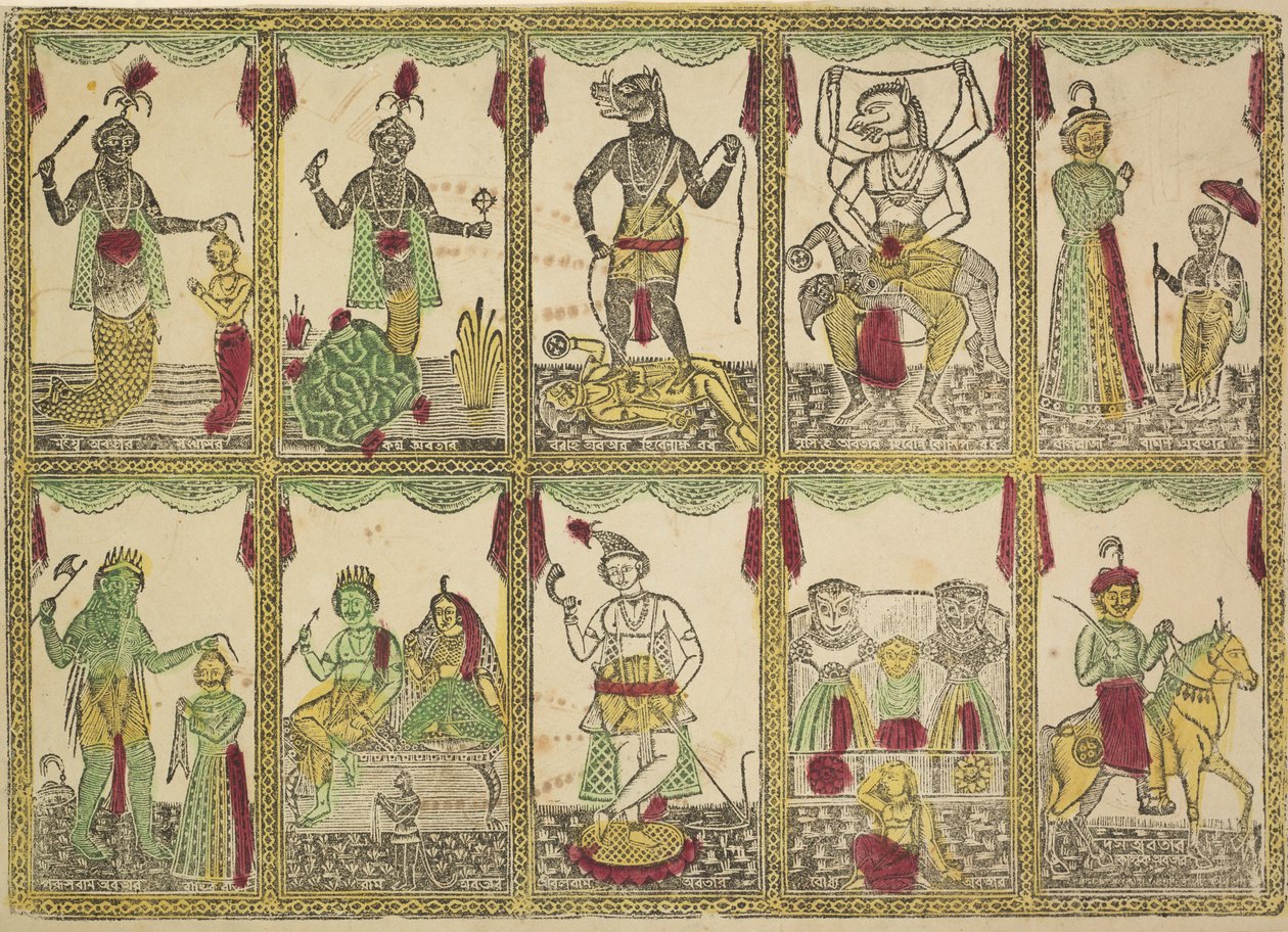 Das Avataras, Ti inkarnasjoner av Vishnu, 1800-tallet. av Shri Gobinda Chandra Roy