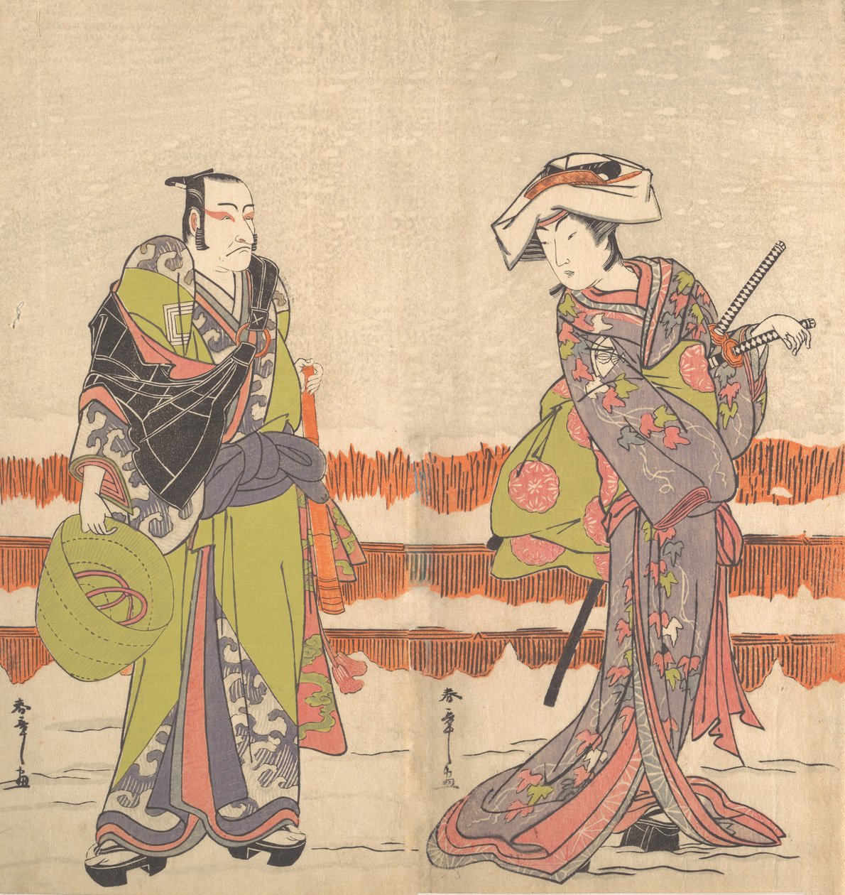 Ichikawa Danjuro femte som en Komuso som holder en kurvhatt i høyre hånd, ca. 1775. av Shunsho