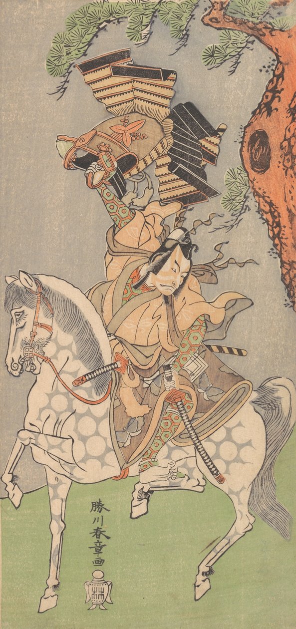 Ichikawa Danjuro V som en kriger montert på en dapple grå hest, 1771. av Shunsho