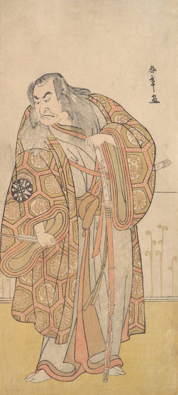 Ikunojo III som Chiyosaki Striking the Chozubachi, en dusj av gullmyntfluer, sent på 1700-tallet. av Shunsho