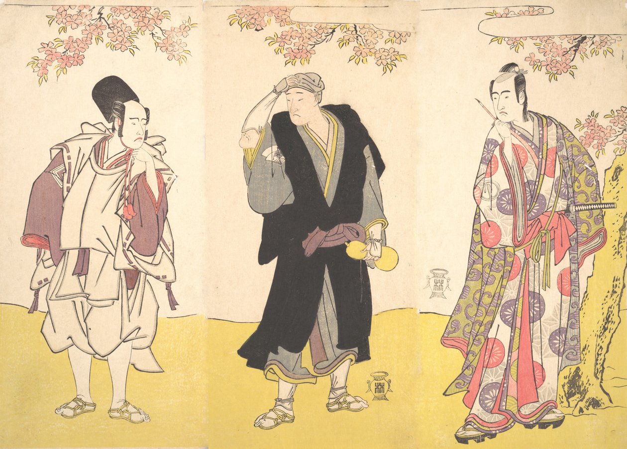 Kabuki ac og rs Yaozo Ichikawa bra, assistentlege Matsu Onoe, utkast til Sawamura Sojuro bra, 11. måned, 1786. av Shunsho