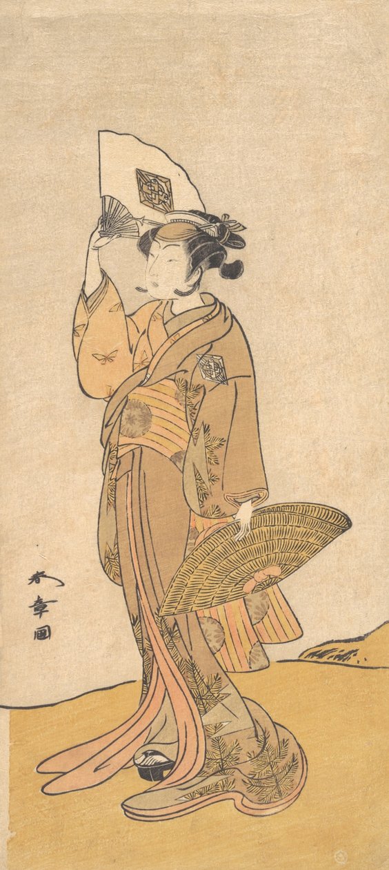 Nakamura Matsue II som en kvinne som står på en høyde, 1773. av Shunsho