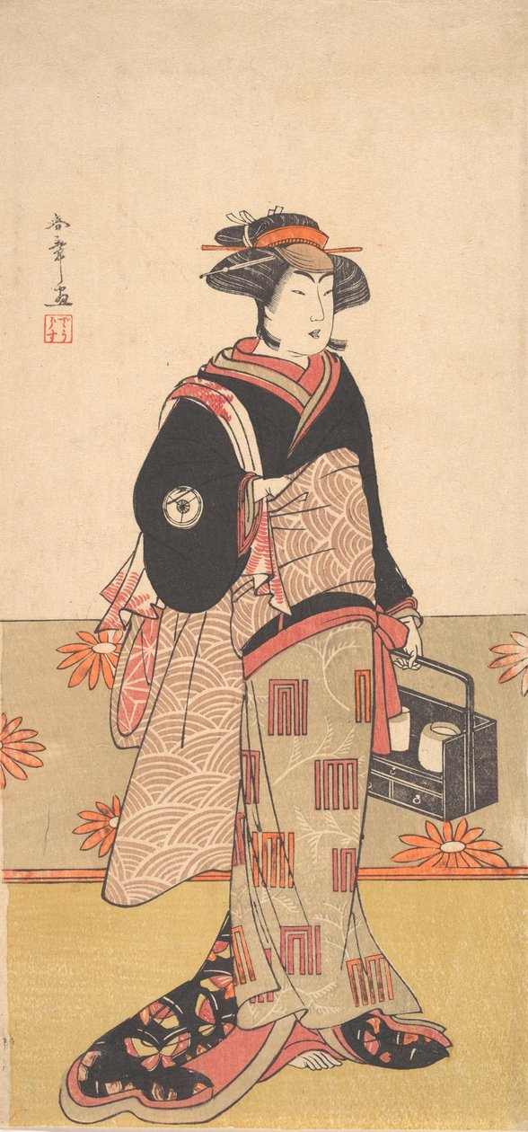 Skuespilleren Iwai Hanshiro IV som en kvinne i en svart kimono, ca. 1780. av Shunsho