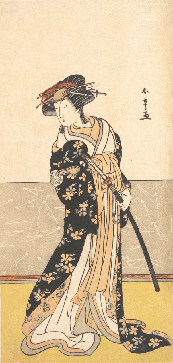 Skuespilleren Nakamura Riko, som en kurtisan med et sverd, ca. 1780. av Shunsho