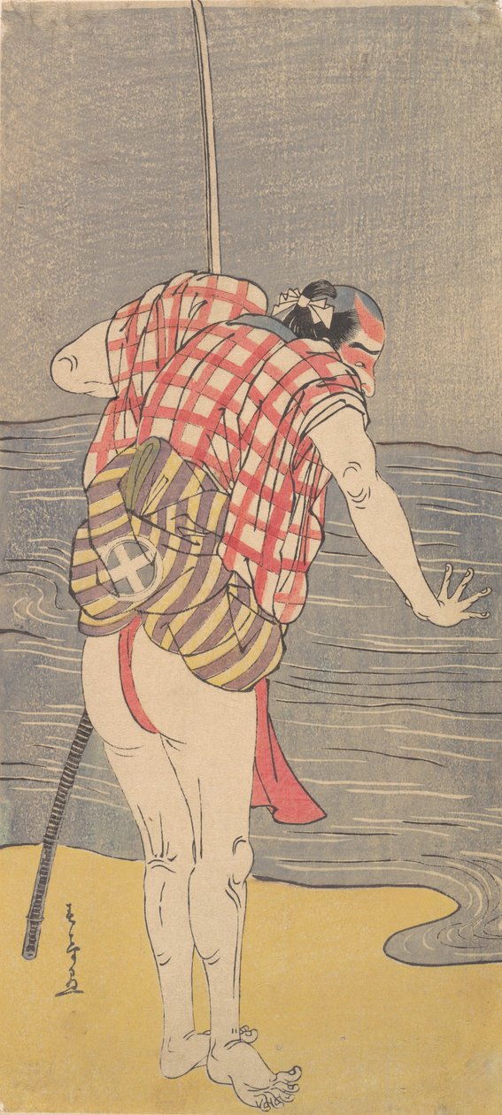 Skuespilleren Otani Hiroemon III som Man Ready to Wade into the Sea with a Drawn Sword, ca. 1775. av Shunsho