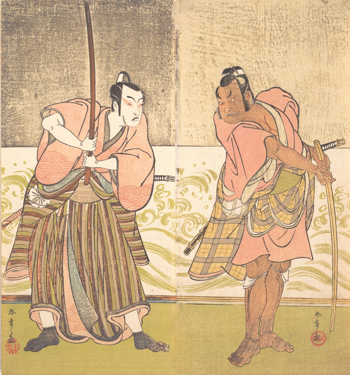 Skuespilleren Sakata Hangoro II og skuespilleren Matsumoto Koshiro IV, sent på 1700-tallet. av Shunsho