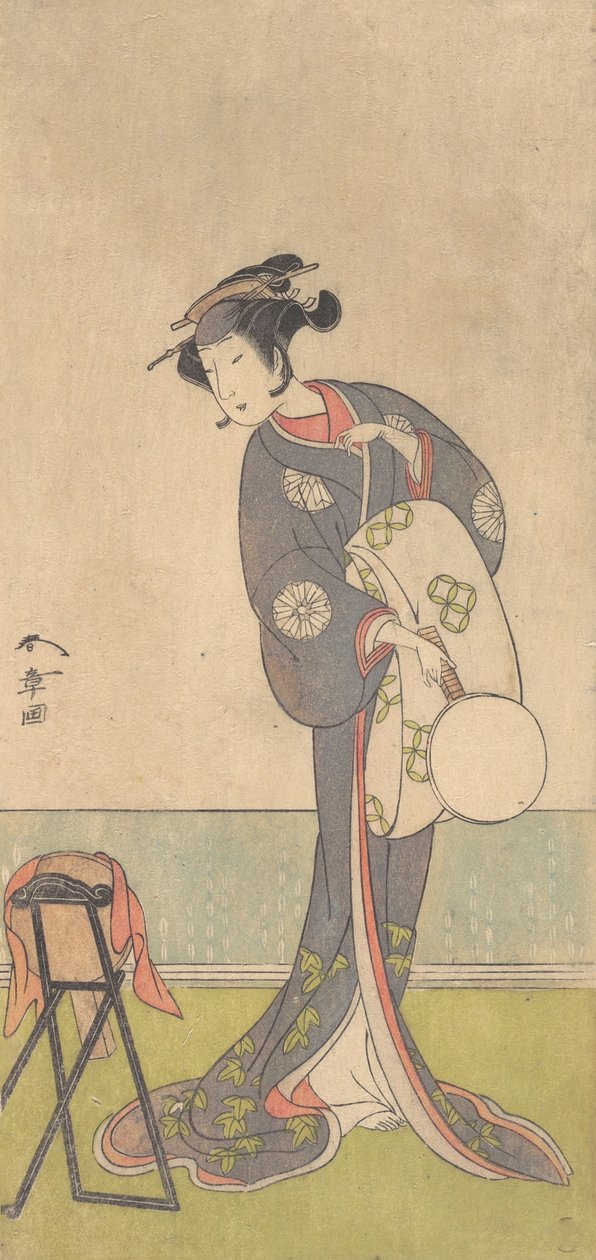 Den første Nakamura Tomijuro som en Oiran som står i et rom, 1771. av Shunsho