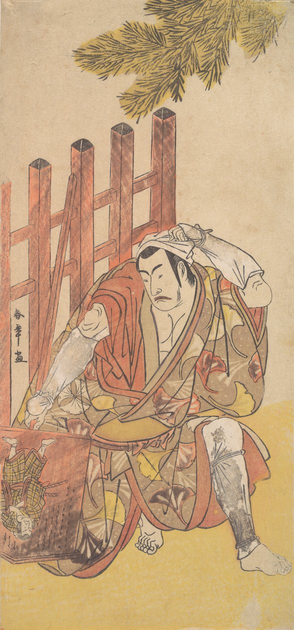 Den fjerde Matsumoto Koshiro som en fredløs ser på en Ninsogaki av tre, ca. 1779-83. av Shunsho