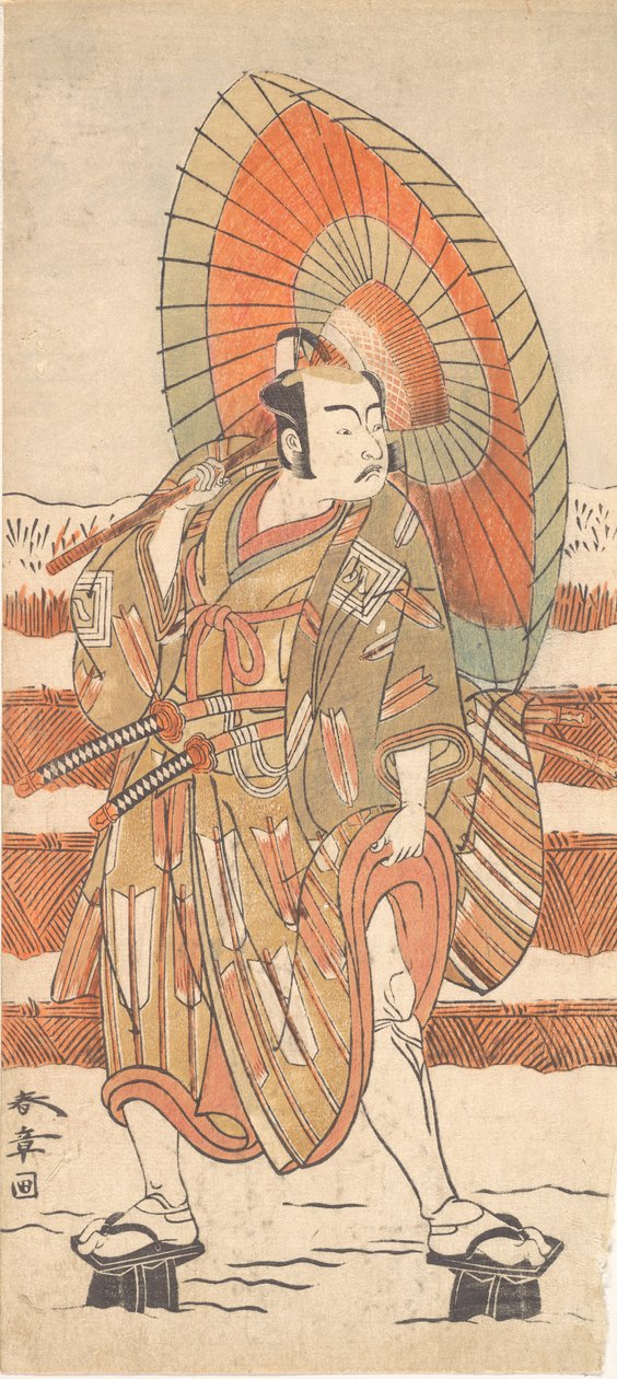 Den andre Ichikawa Yaozo som en samurai som står i snøen, sannsynligvis 1774. av Shunsho