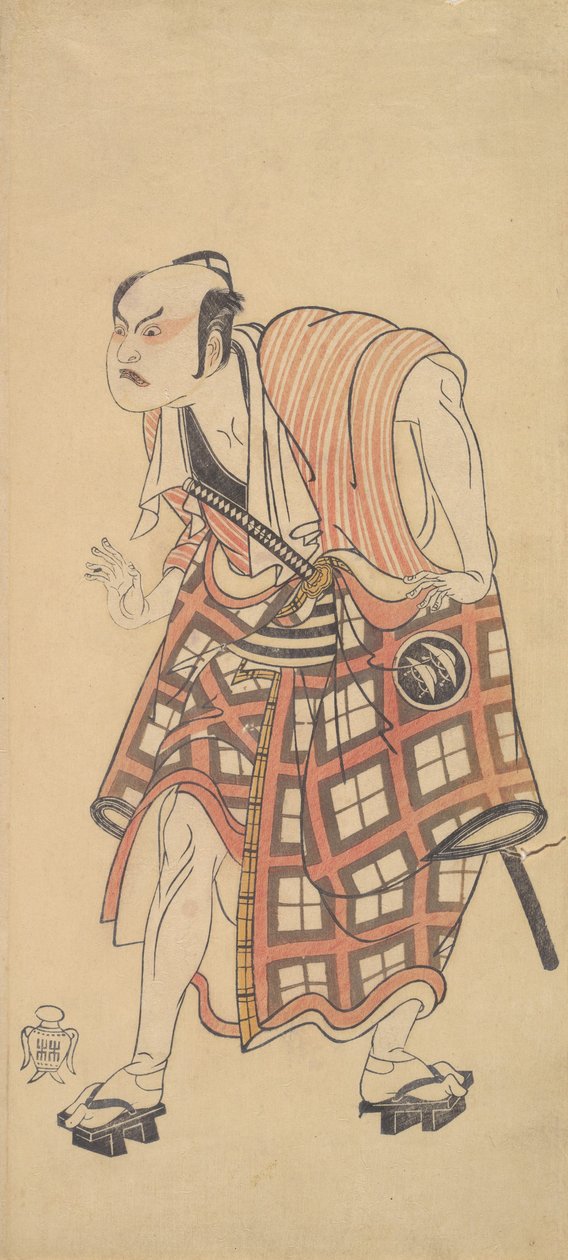 Den andre Nakajima Mihoemon som en mann som står med hodet bøyd fremover, 1768 eller 1769. av Shunsho