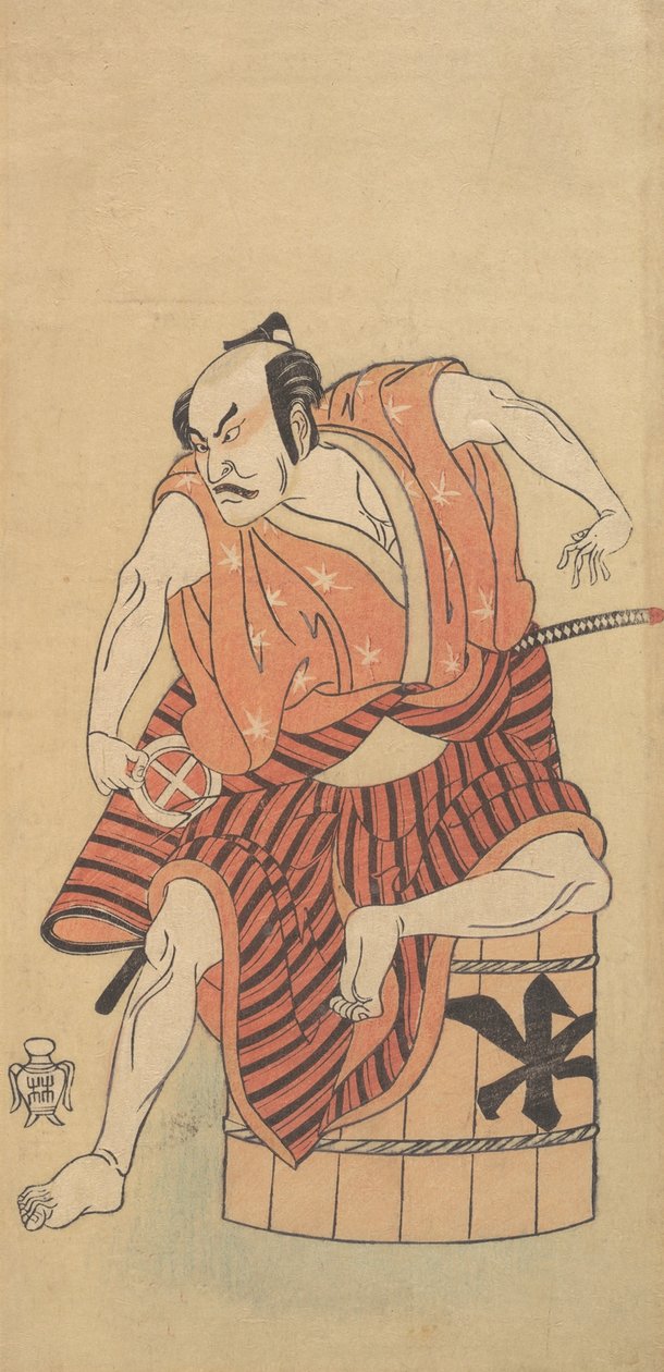 Den tredje Otani Hiroemon som en Otokodate sittende på et omvendt badekar, 1768 eller 1769. av Shunsho