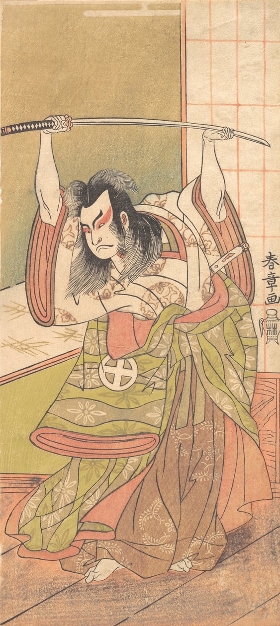 Den tredje Otani Hiroji som en Daimyo som står på Engawa, ca. 1771. av Shunsho