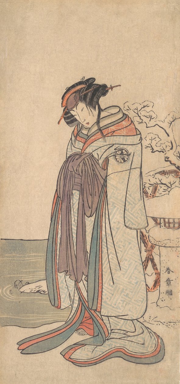 The Third Segawa Kikunojo as a Courtesan Standing in the Snow, sannsynligvis 1775. av Shunsho