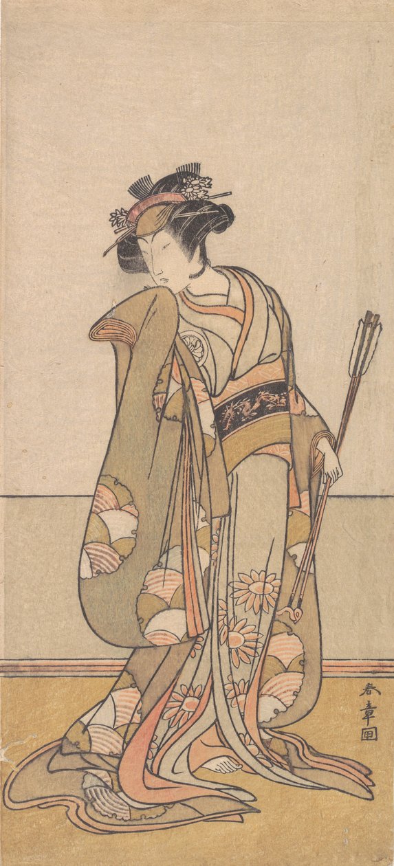 Den tredje Segawa Kikunojo som en kvinne som går mot høyre, 1774 eller 1775. av Shunsho