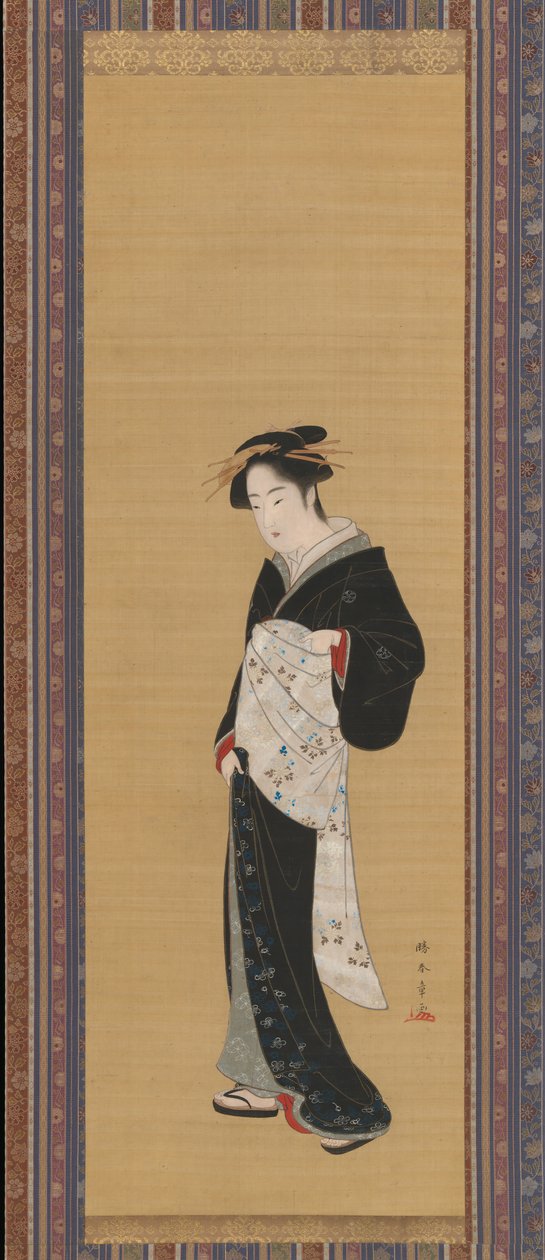 Kvinne i en svart kimono, 1783-89. av Shunsho