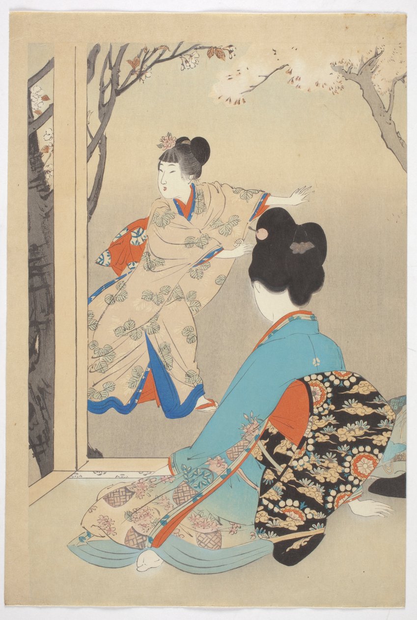 Three Blooming Cherry Trees, fra serien "Beauties of the 12 Months" av Shuntei Miyagawa