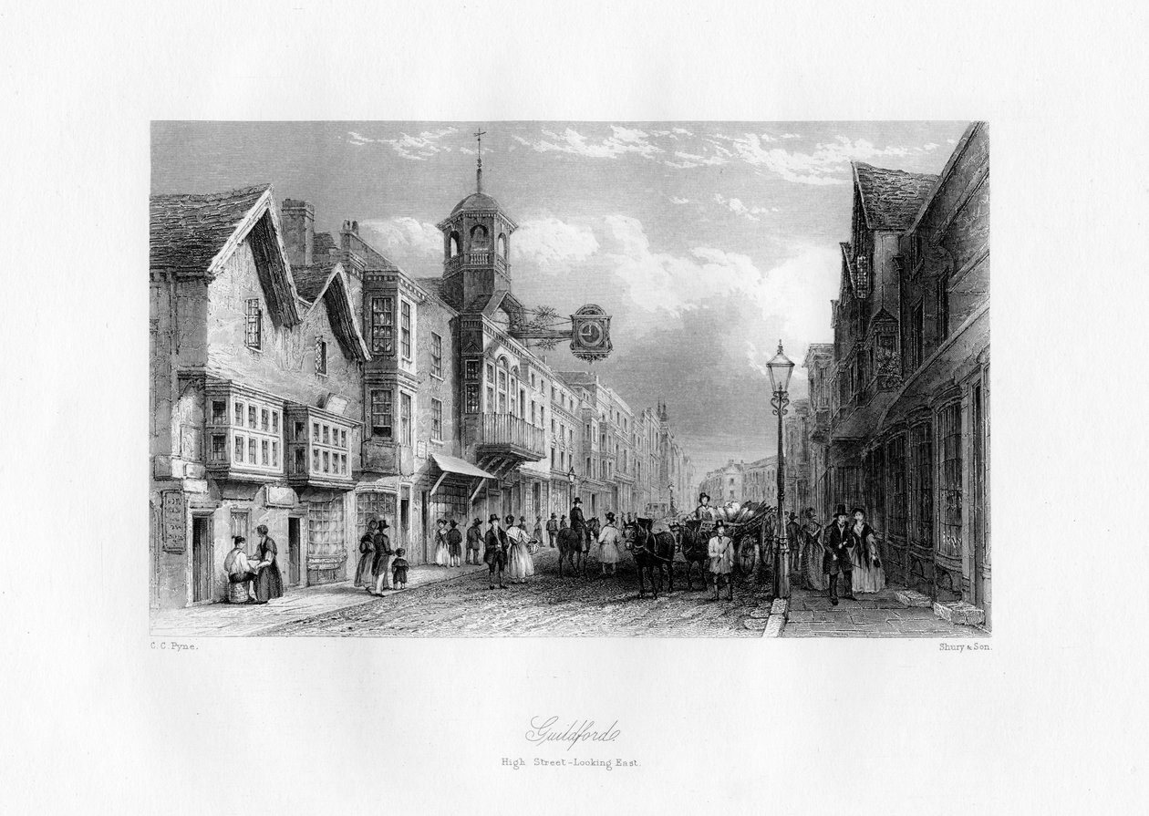 Guildford High Street, Guildford, Surrey, 1800-tallet. av Shury and Son