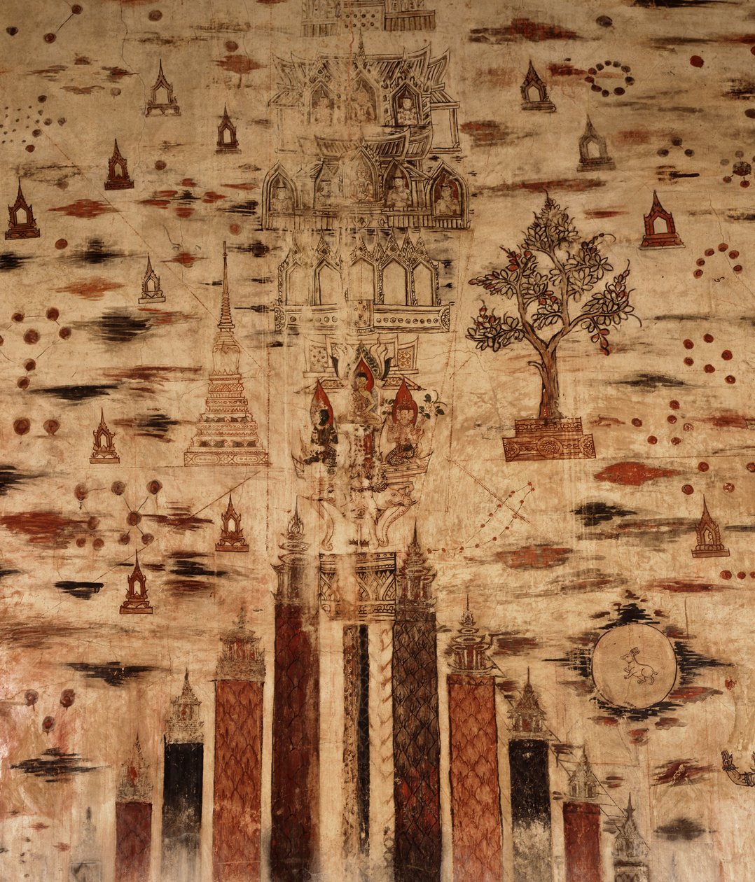 Veggmaleri som viser Mount Meru, 1734 (maling på stein) av Siamese School