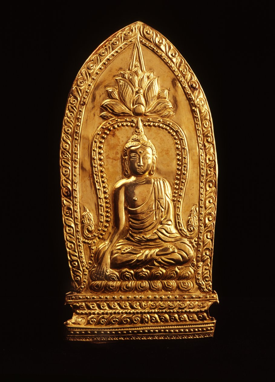 Votiv plakett som viser Buddha som undertrykker Mara (gull) av Siamese School