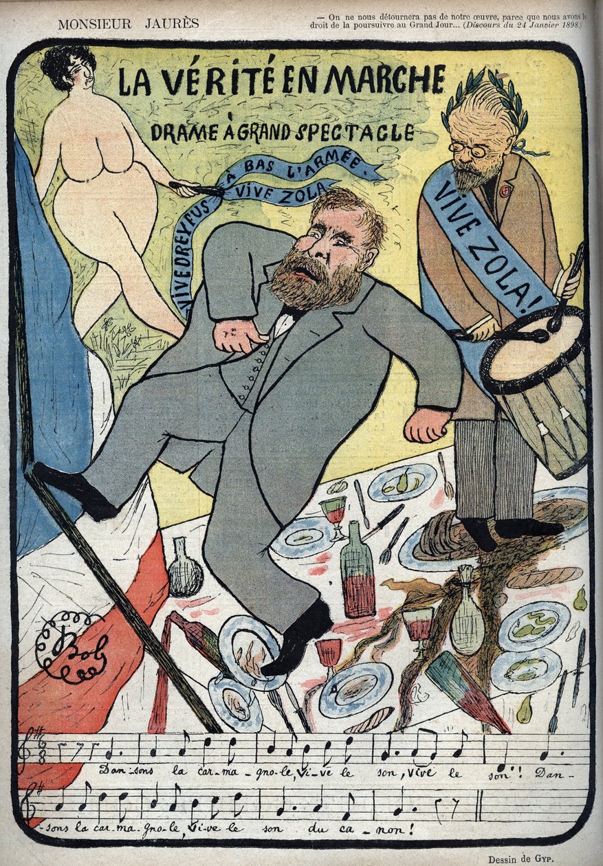 Dreyfus-affære - Monsieur Jaures - La Verite en marche, drama et stort skue - levende Dreyfus, Vive Zola, en bas l