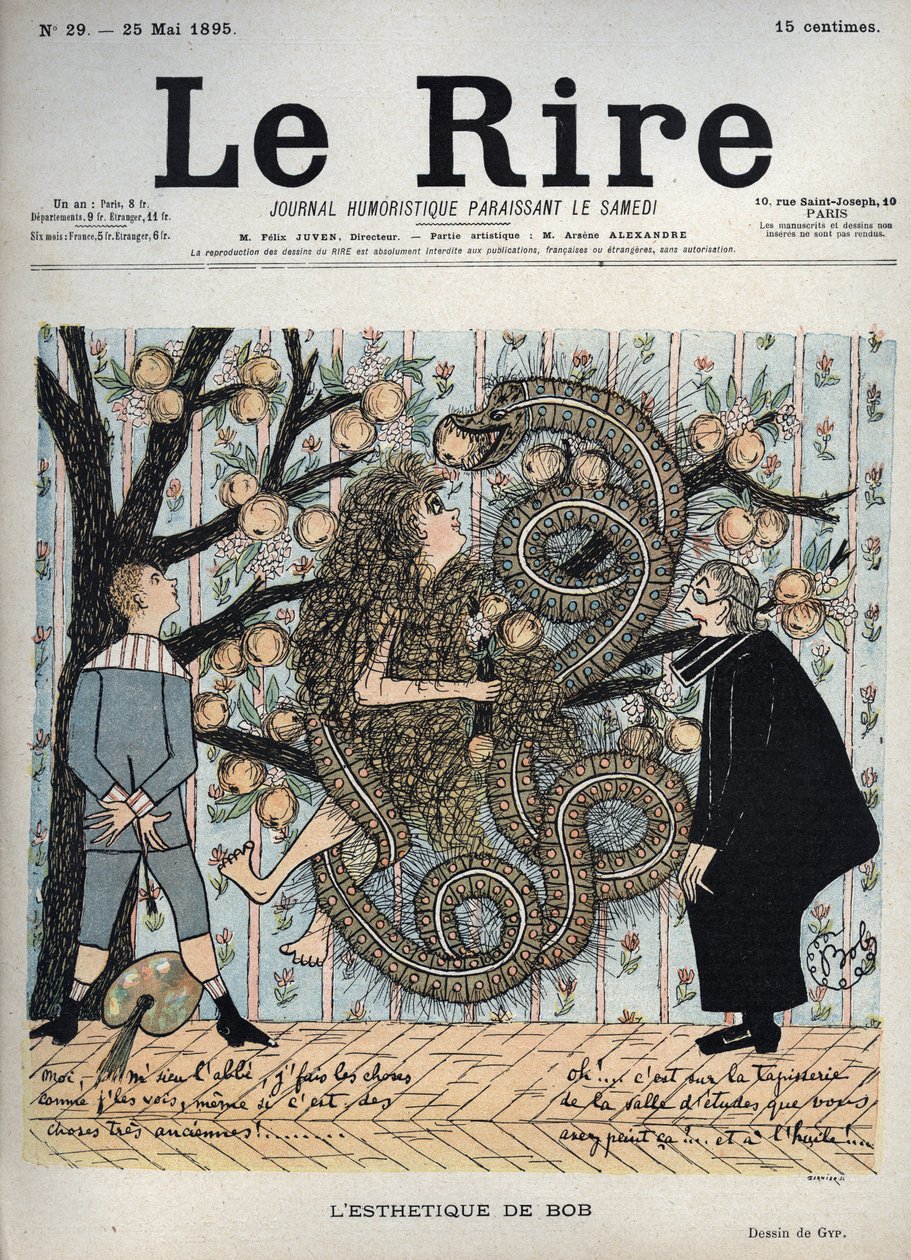 Eve and the Snake: "The Esthetics of Bob"" - Humoristisk tegning av Gyp (Sibylle Gabrielle Marie Antoinette Riquetti de Mirabeau, grevinne av Martel de Janville) (1849-1932) - "Latteren"", 25. mai av Sibylle Gabrielle de Riquetti de Mirabeau