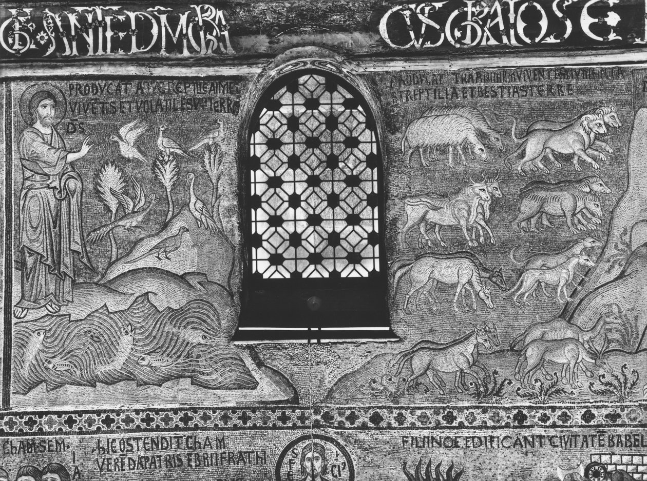 Skapelse av fugler og dyr (mosaikk) av Sicilian School