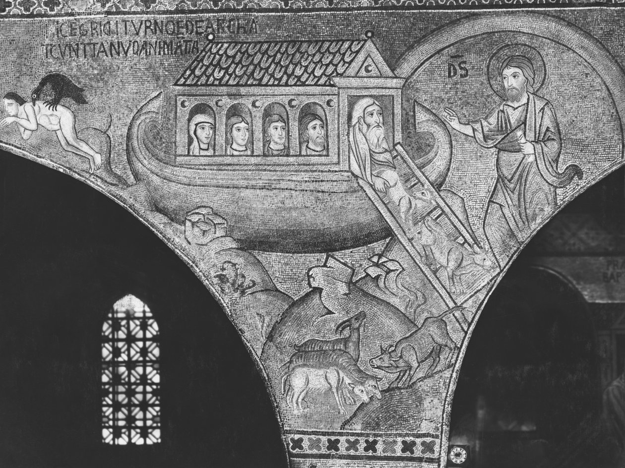 Noah fører dyrene til arken (mosaikk) av Sicilian School