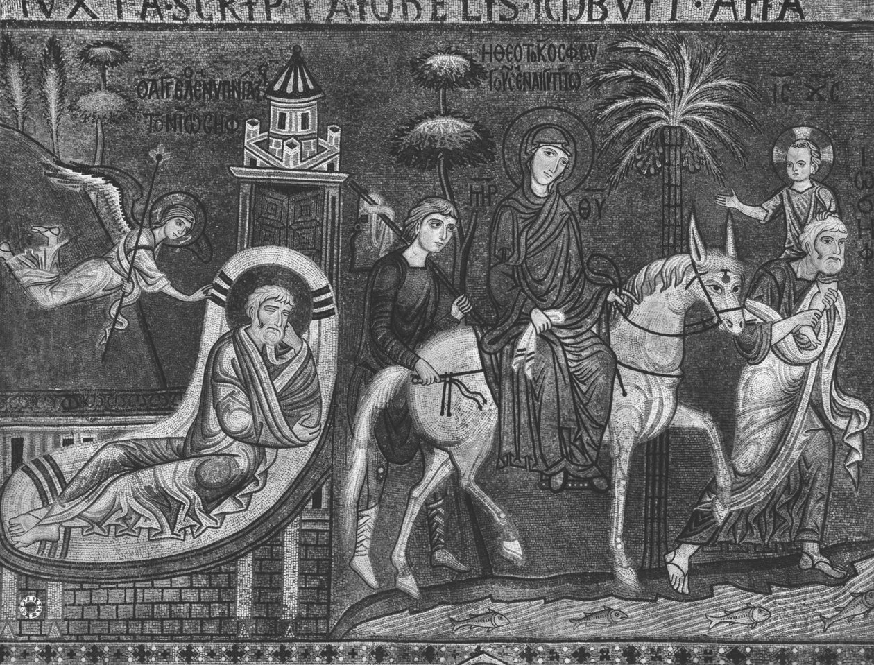 Drøm om Josef og flukt til Egypt (mosaikk) av Sicilian School