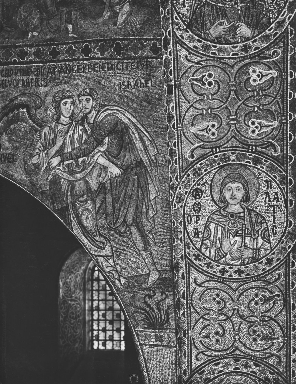 Jakob bryter med engelen (mosaikk) av Sicilian School