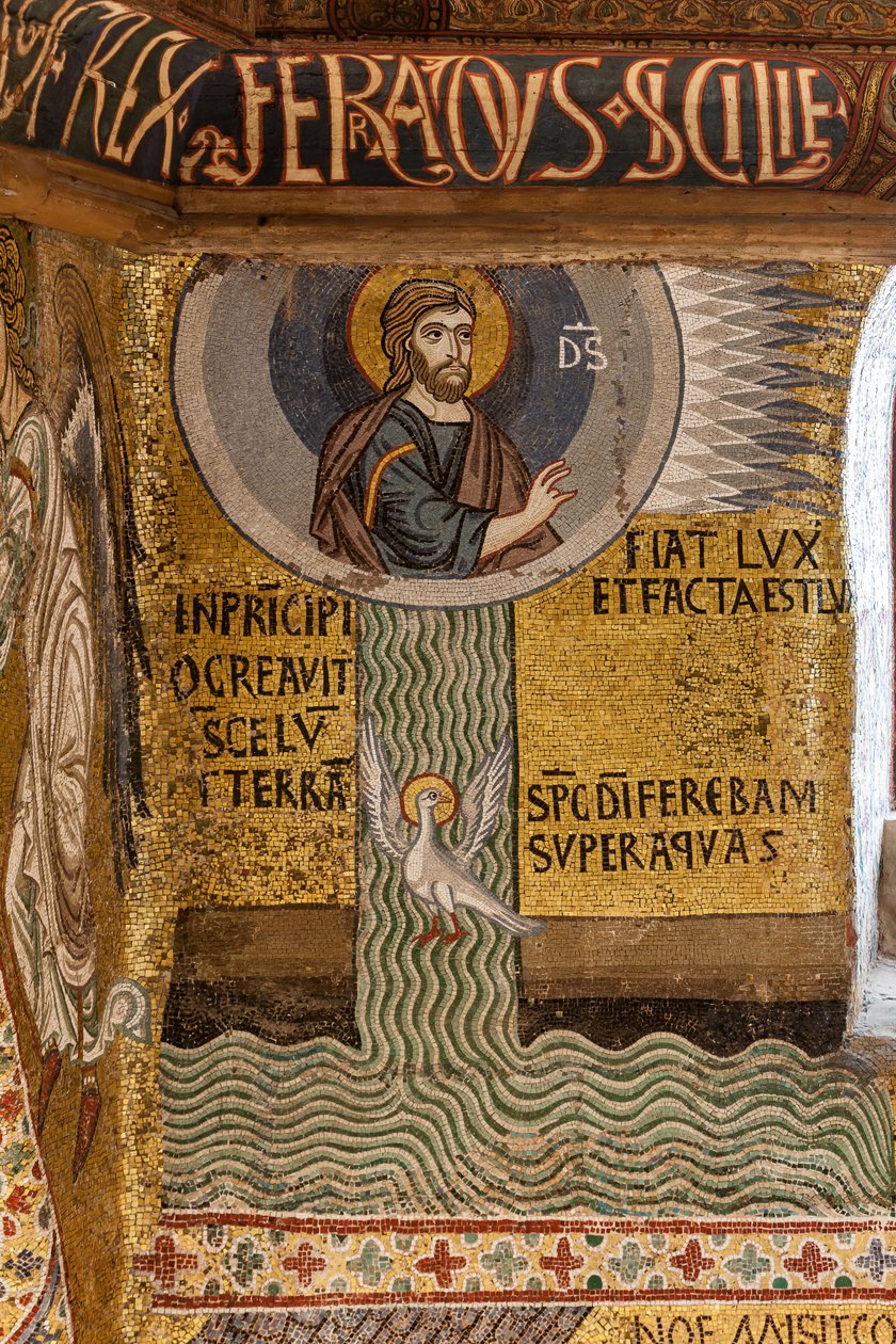 Palatinerkapellet (basilikaen), syklus av mosaikk på Det gamle testamente, syklus av skapelsen: "Fiat Lux Gud skaper lyset og deler vannet", XII århundre av Sicilian School