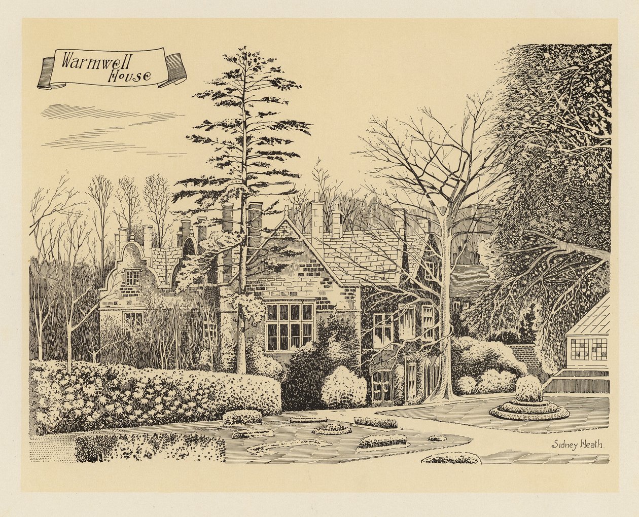 Dorset: Warmwell House (litografi) av Sidney Heath