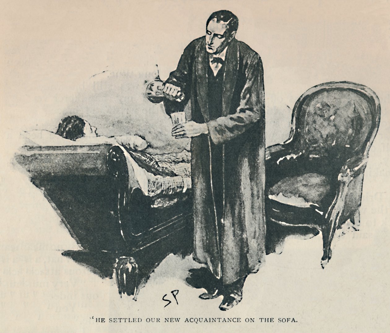 Han bosatte vårt nye bekjentskap på sofaen, 1892 av Sidney Paget