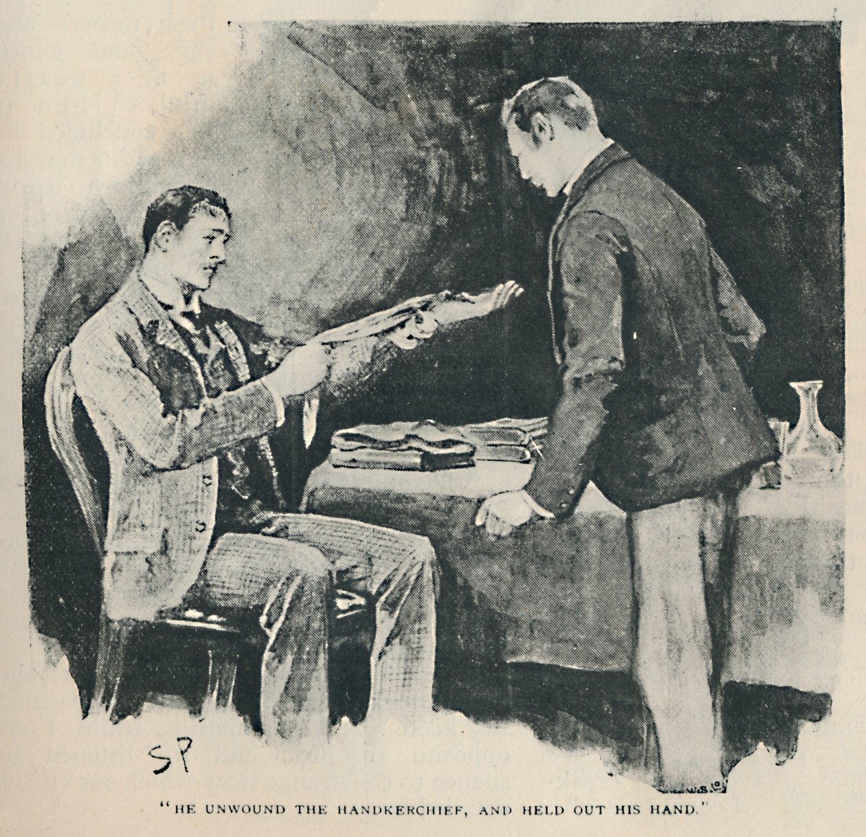 Han viklet opp lommetørkleet og rakte ut hånden, 1892 av Sidney Paget