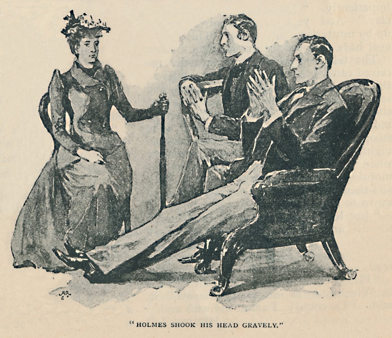 Holmes ristet alvorlig på hodet, 1892 av Sidney Paget