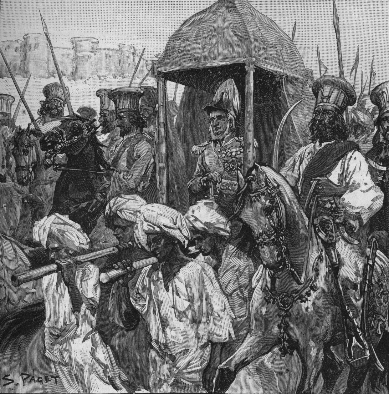 Napier, i full uniform, ble født inn i Hyderabad i en storslått Palanquin, 1902 av Sidney Paget