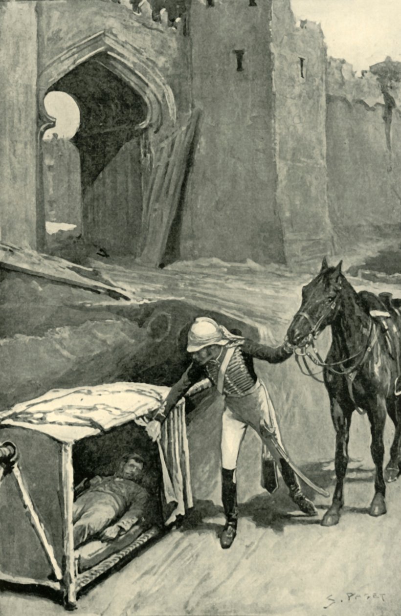 Roberts finner Nicholson dødelig såret under murene i Delhi, 1901. av Sidney Paget