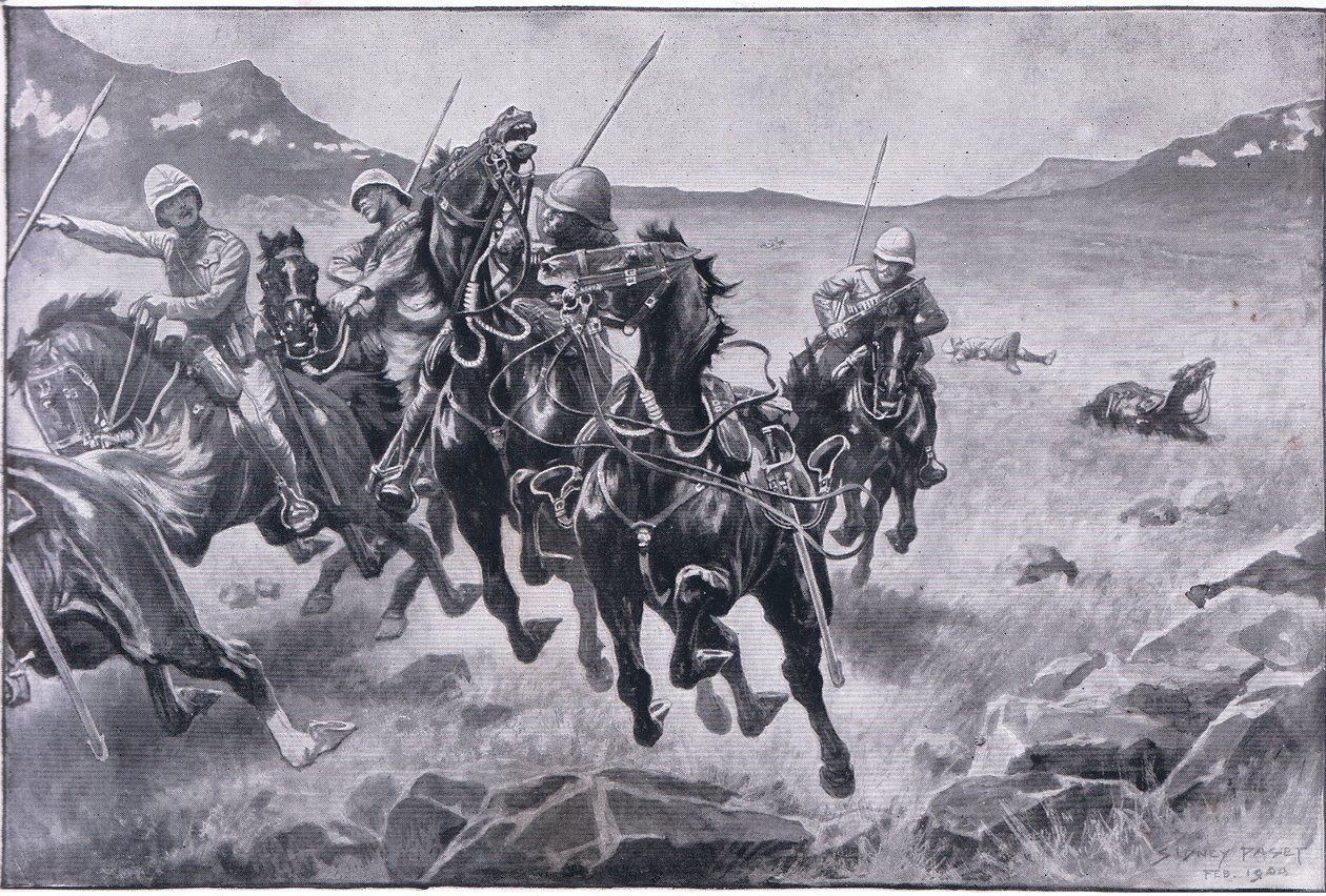 Å kjøre hansken: en lanserpatrulje under kryssild (litho) av Sidney Paget