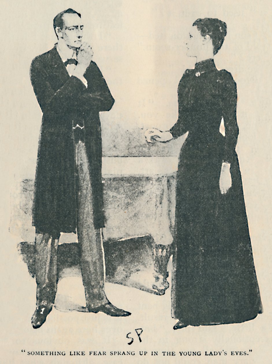 Noe som frykt sprang opp i den unge dames øyne, 1892 av Sidney Paget