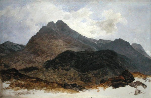 Fjellstudie (olje på panel) av Sidney Richard (circle of) Percy
