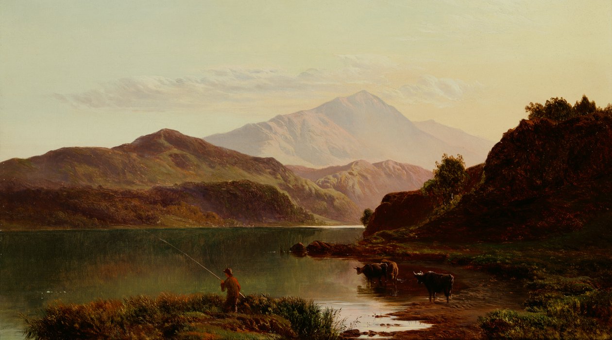 Fiske på innsjøen (olje) av Sidney Richard Percy