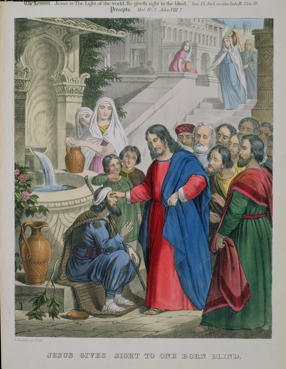 Jesus gir syn til en født blind, fra en bibel trykt av Edward Gover, 1870-tallet av Siegfried Detler Bendixen