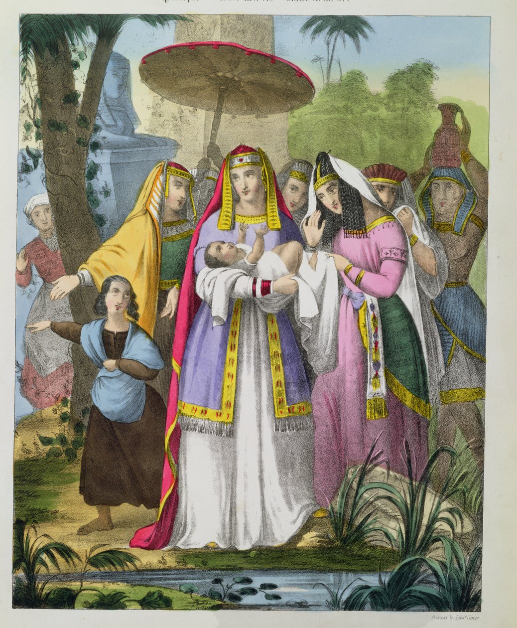 Moses frelst av faraos datter, fra en bibel trykt av Edward Gover, 1870-tallet av Siegfried Detler Bendixen